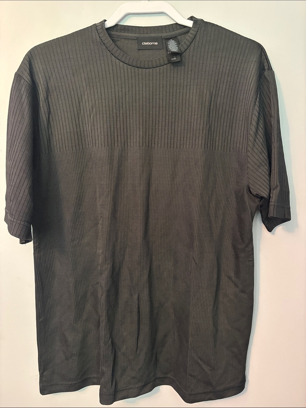Claiborne Men's Short-Sleeve Ribbed Crewneck T-Shirt - Charcoal Gray